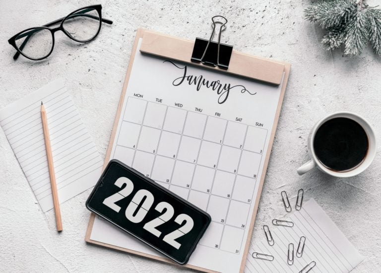 January 2022 calendar laying flat